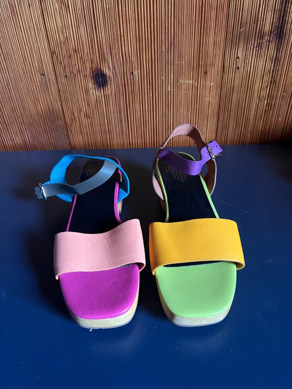 Charlotte Stone Allie in Nassau Colorblock Leather Sandals -